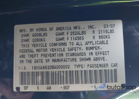 2008 Acura Tl 3.2 from USA, damaged, VIN 19UUA66208A000002